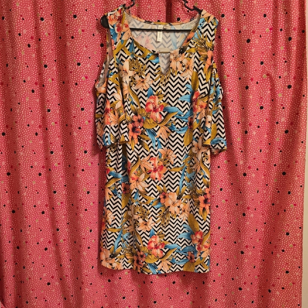 Tacera Multicolor Floral Chevron Dress
